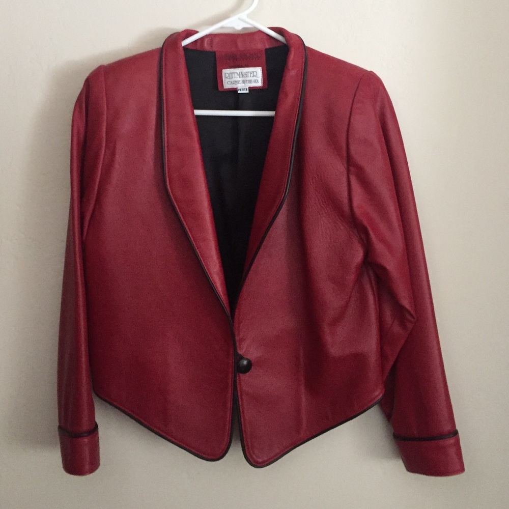 Women's Petite Red Leather Coat